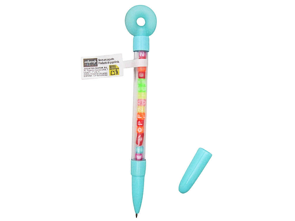 Stylo à bille bleu avec donut et perles avec lettres 18,5 cm