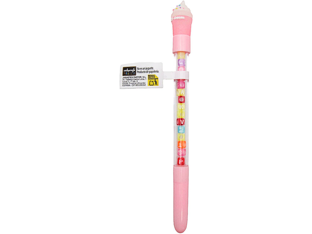 Stylo à bille bleu avec crème glacée et perles avec lettres 19 cm