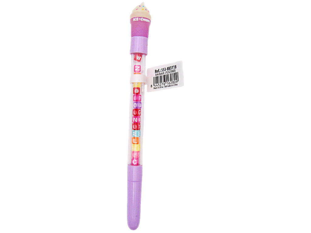 Stylo à bille bleu avec crème glacée et perles avec lettres 19 cm