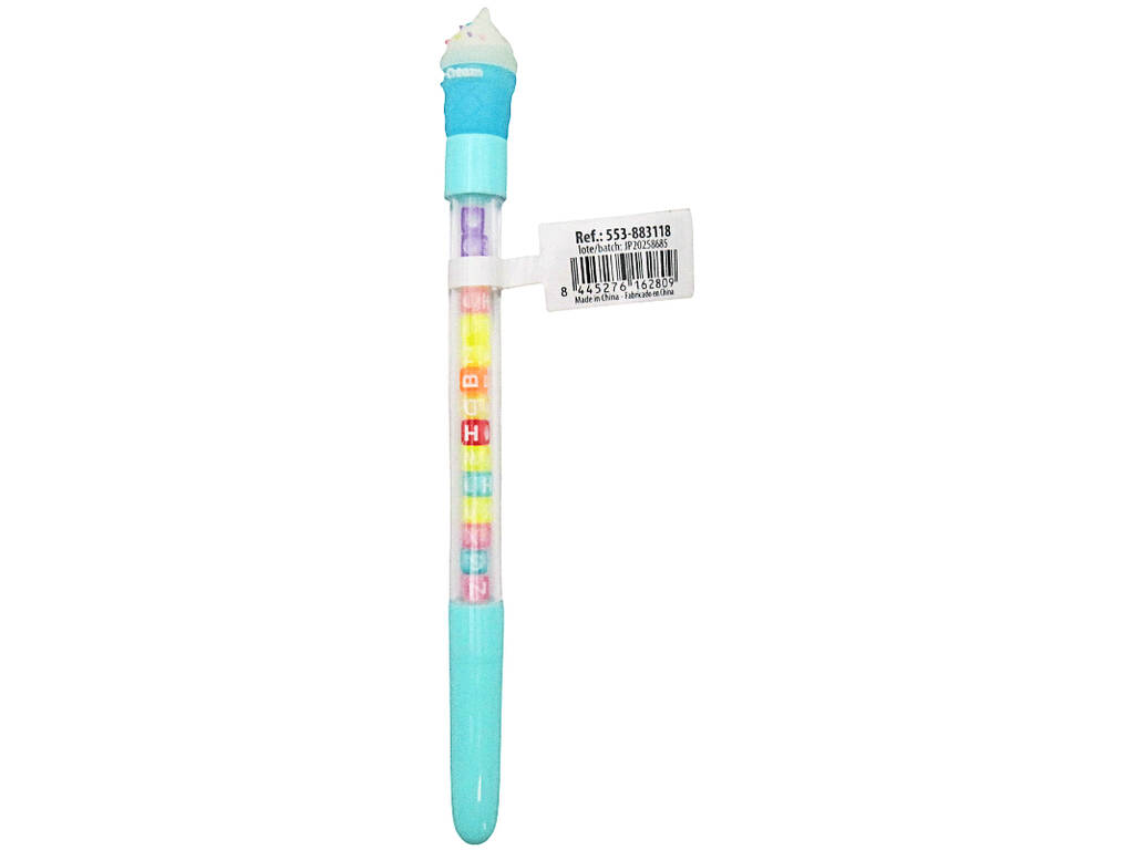 Stylo à bille bleu avec crème glacée et perles avec lettres 19 cm