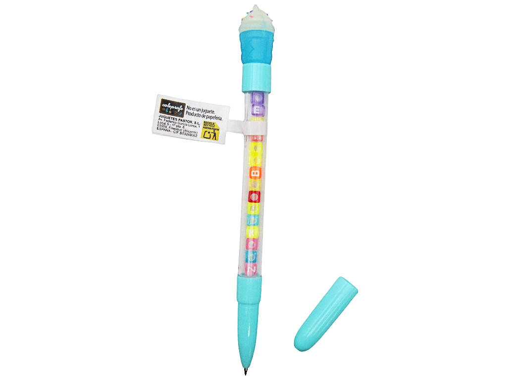 Stylo à bille bleu avec crème glacée et perles avec lettres 19 cm