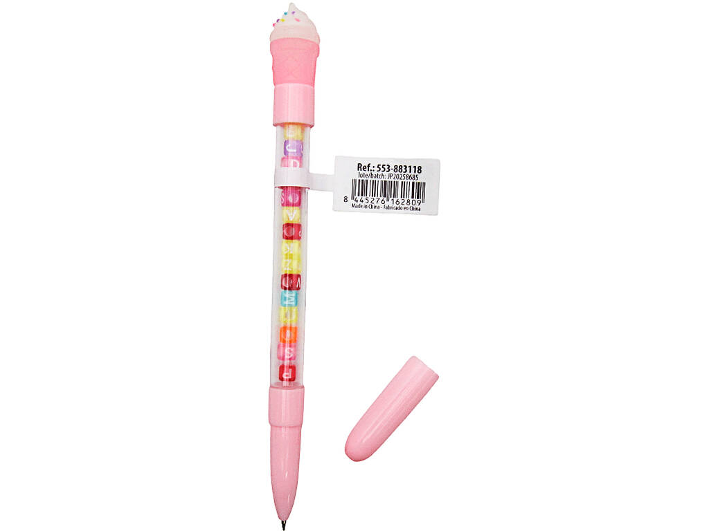 Stylo à bille bleu avec crème glacée et perles avec lettres 19 cm
