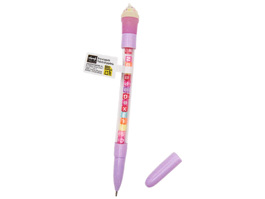 Stylo à bille bleu avec crème glacée et perles avec lettres 19 cm