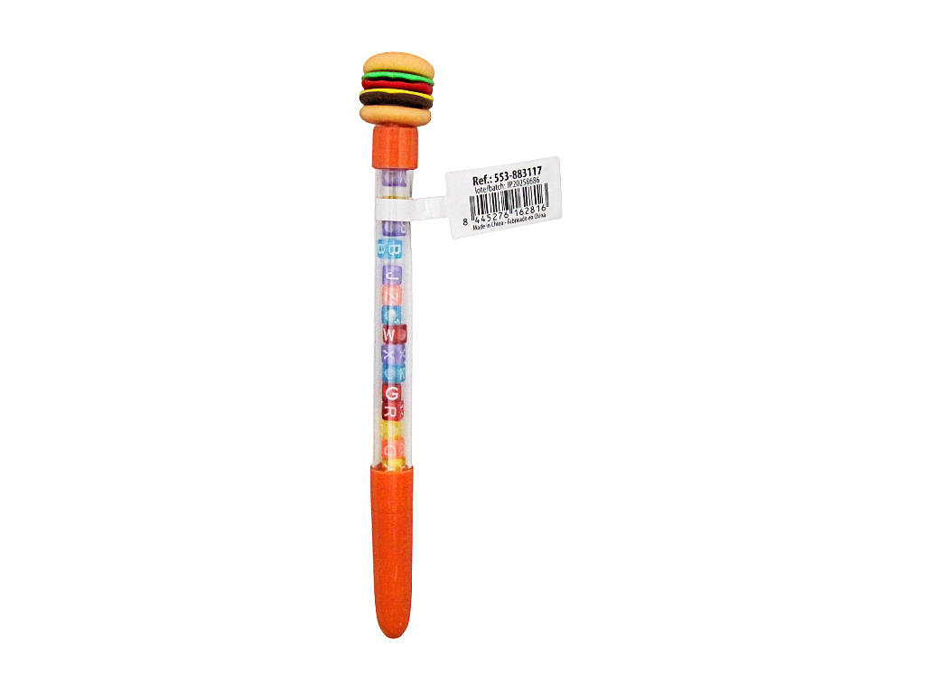 Penna a sfera blu con cibo fast food e perline con lettere da 18,5 cm