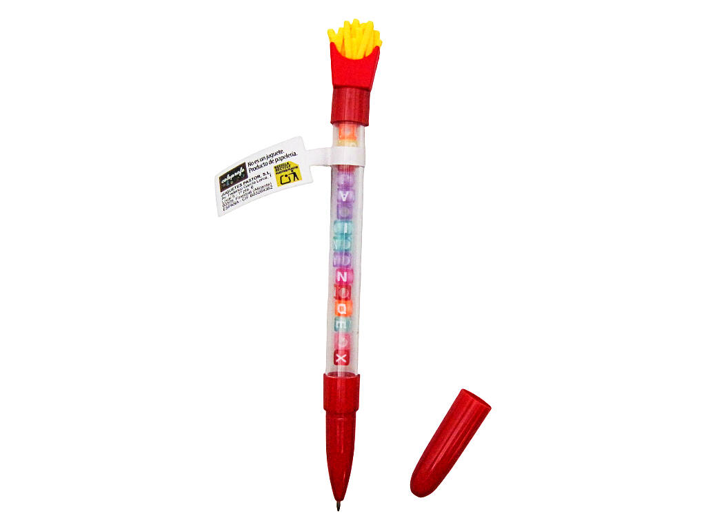 Penna a sfera blu con cibo fast food e perline con lettere da 18,5 cm