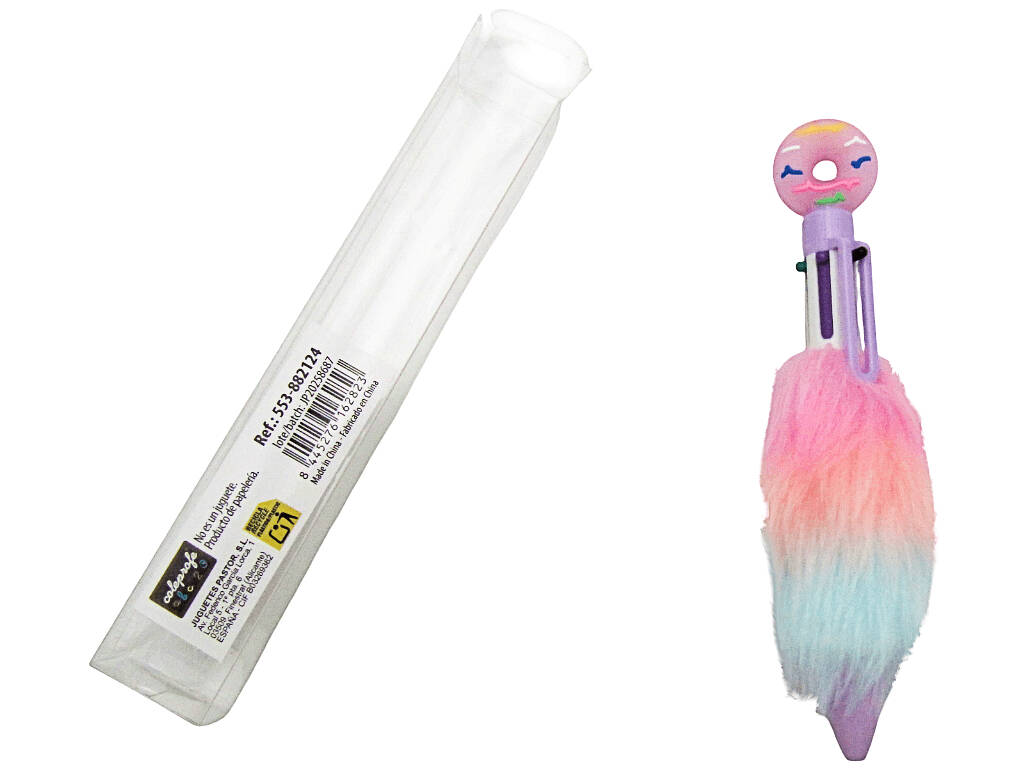 Stylo à bille 6 couleurs avec beignet et fourrure 16,5cm