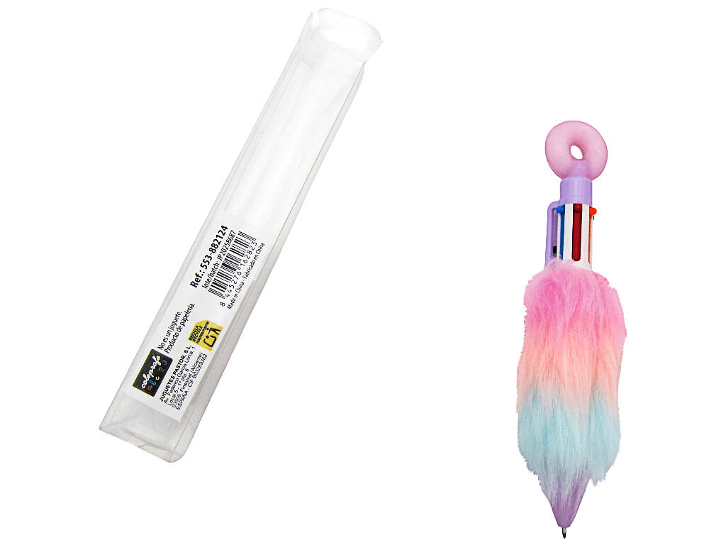Stylo à bille 6 couleurs avec beignet et fourrure 16,5cm