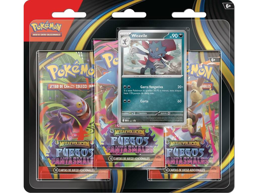 Pokémon TCG Megaevolición Fuegos Fantasmales Blíster con 3 Sobres y Carta Promo