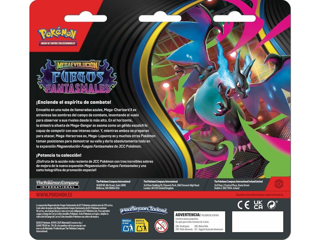Pokémon TCG Megaevolición Fuegos Fantasmales Blíster con 3 Sobres y Carta Promo