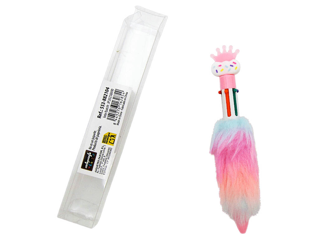 Penna a sfera 6 colori con corona e peluria, 16,5 cm
