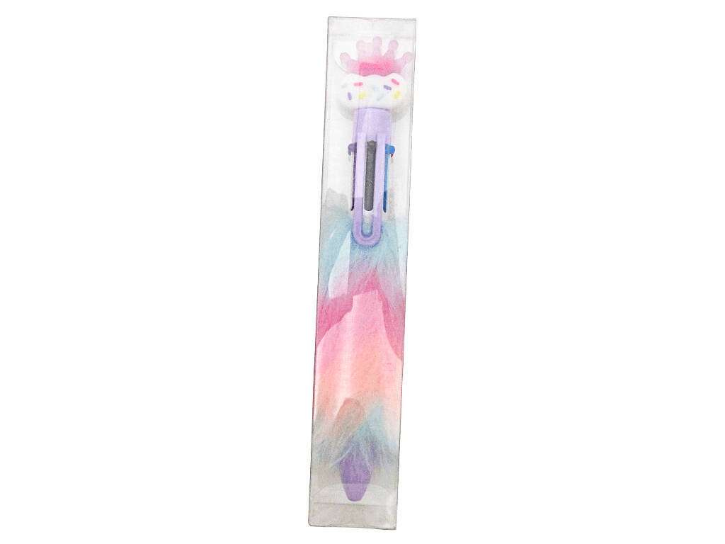 Penna a sfera 6 colori con corona e peluria, 16,5 cm