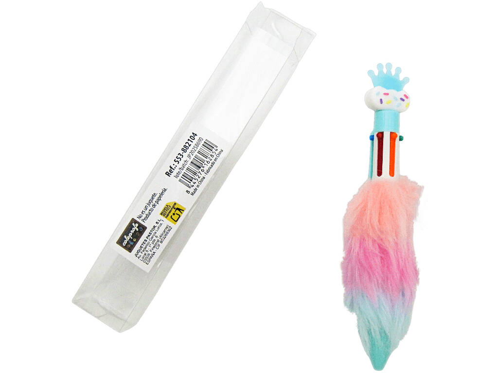 Penna a sfera 6 colori con corona e peluria, 16,5 cm
