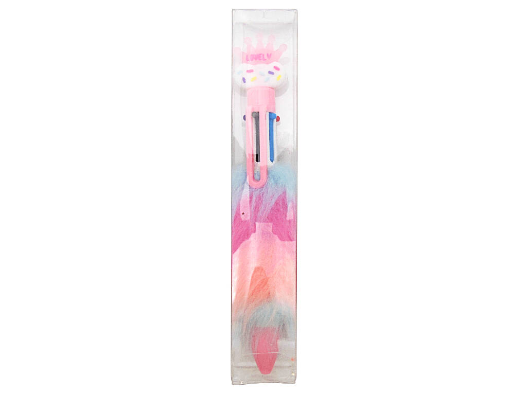 Penna a sfera 6 colori con corona e peluria, 16,5 cm