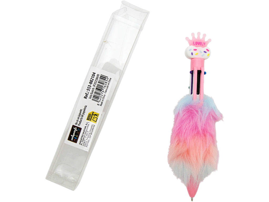 Penna a sfera 6 colori con corona e peluria, 16,5 cm