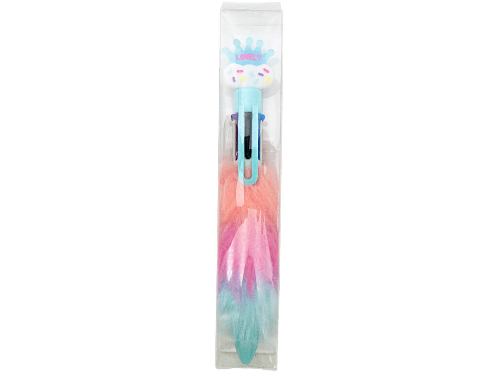 Penna a sfera 6 colori con corona e peluria, 16,5 cm