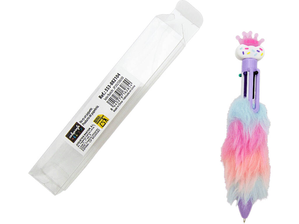 Penna a sfera 6 colori con corona e peluria, 16,5 cm