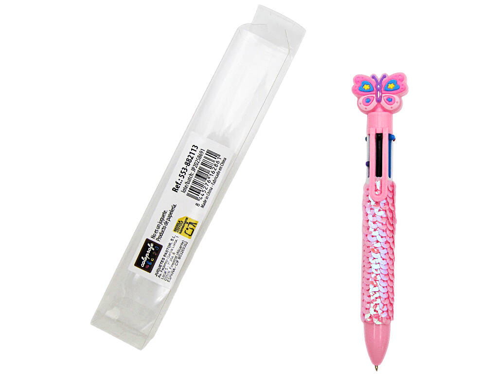 Penna a sfera 6 colori con farfalla da 16 cm