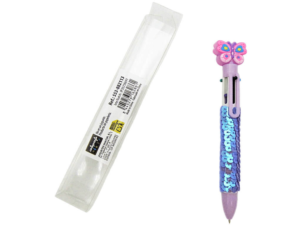 Penna a sfera 6 colori con farfalla da 16 cm