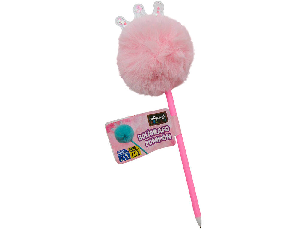 Penna a sfera nera con pompon e corona da 22 cm