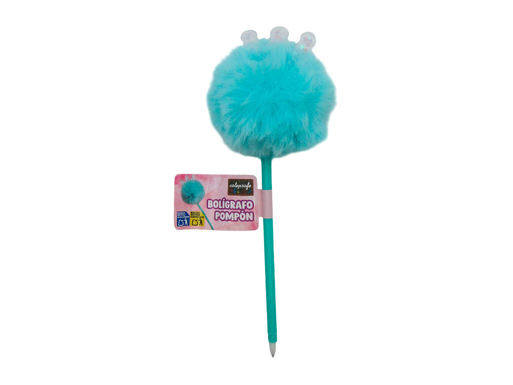 Penna a sfera nera con pompon e corona da 22 cm