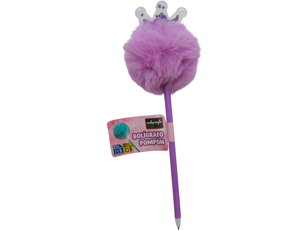Penna a sfera nera con pompon e corona da 22 cm