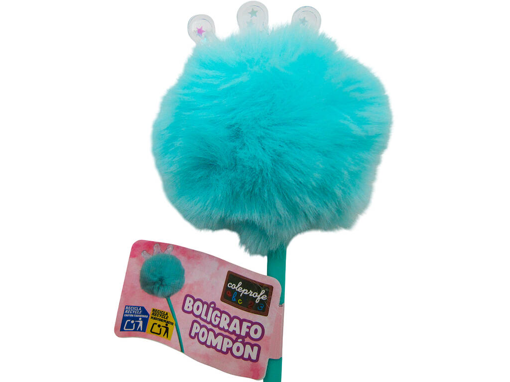 Penna a sfera nera con pompon e corona da 22 cm