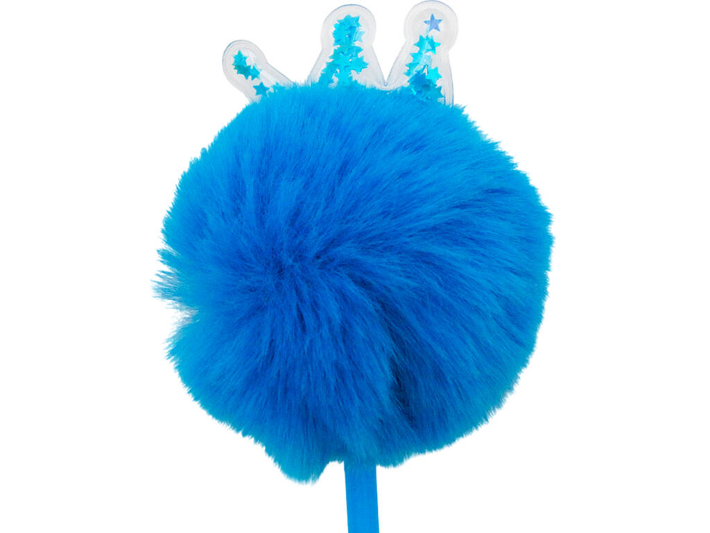 Penna a sfera nera con pompon e corona da 22 cm