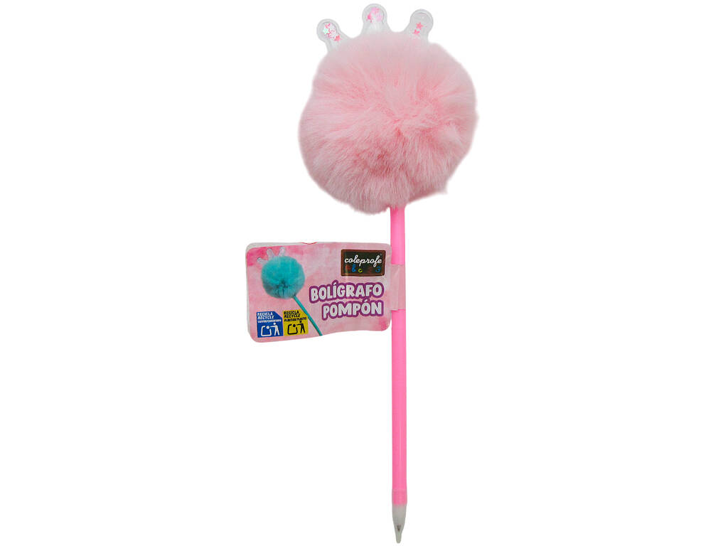 Penna a sfera nera con pompon e corona da 22 cm