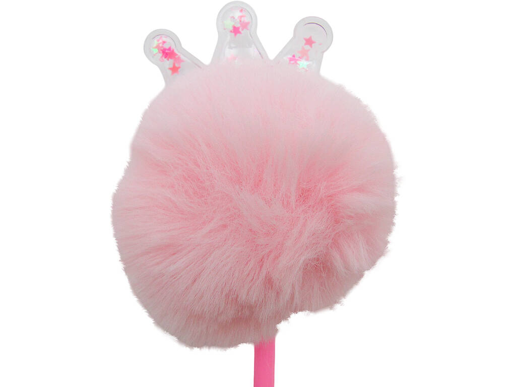 Penna a sfera nera con pompon e corona da 22 cm