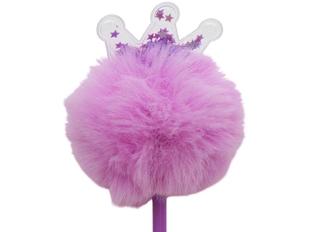 Penna a sfera nera con pompon e corona da 22 cm