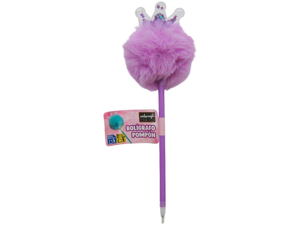 Penna a sfera nera con pompon e corona da 22 cm