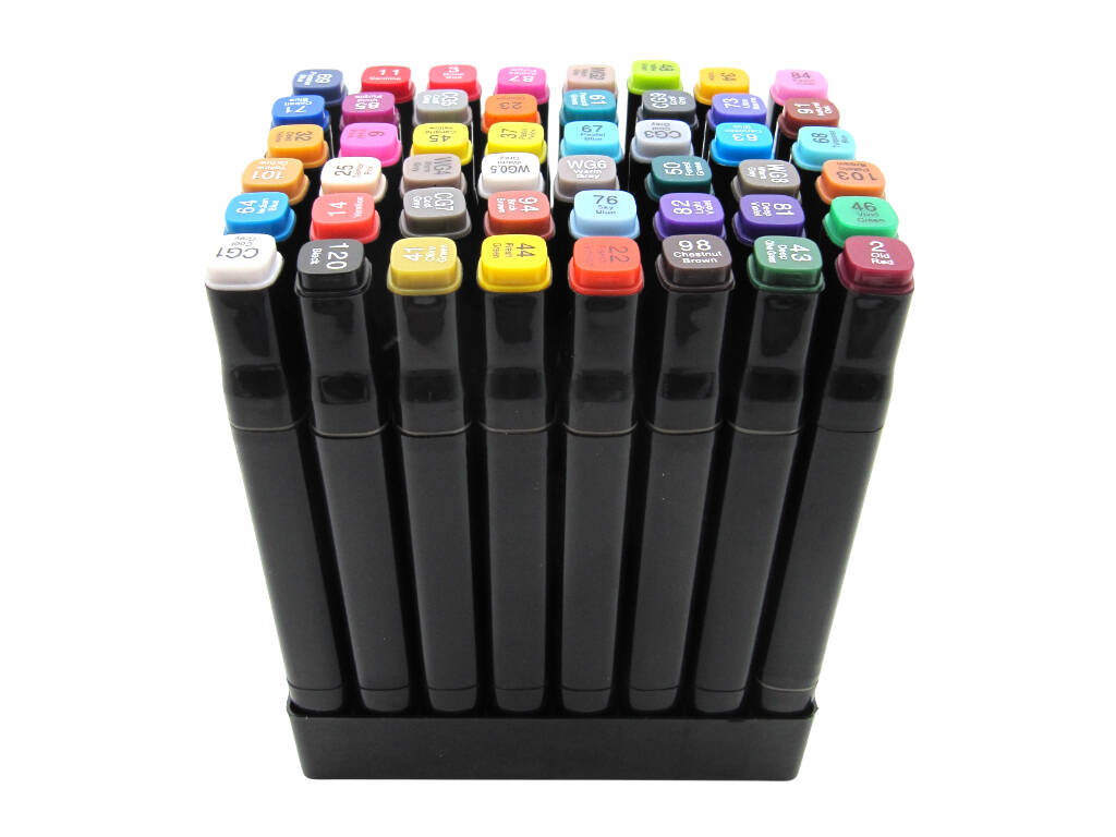 Set di 48 pennarelli di diversi colori con 2 punte da 3 e 6,5 mm in borsa con manico.