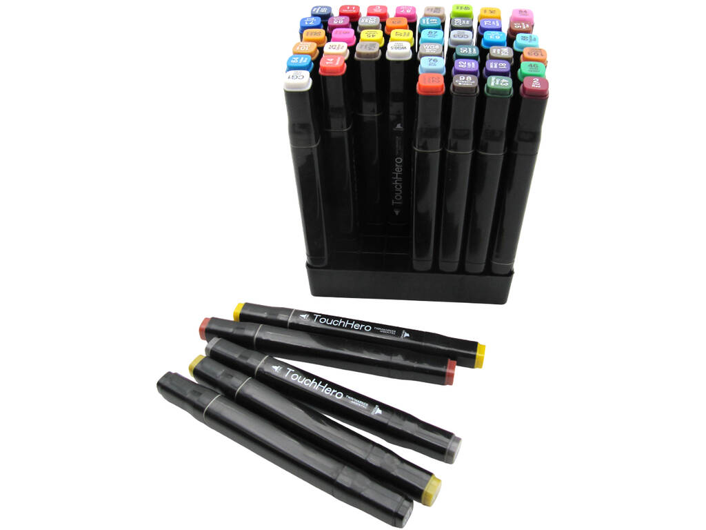 Set di 48 pennarelli di diversi colori con 2 punte da 3 e 6,5 mm in borsa con manico.