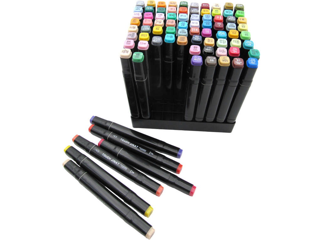 Set di 80 pennarelli di diversi colori con 2 punte da 3 e 6,5 mm in borsa con manico