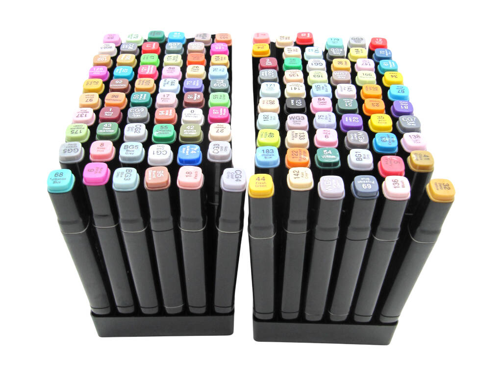 Set di 120 pennarelli di diversi colori con 2 punte da 3 e 6,5 mm in borsa con manico
