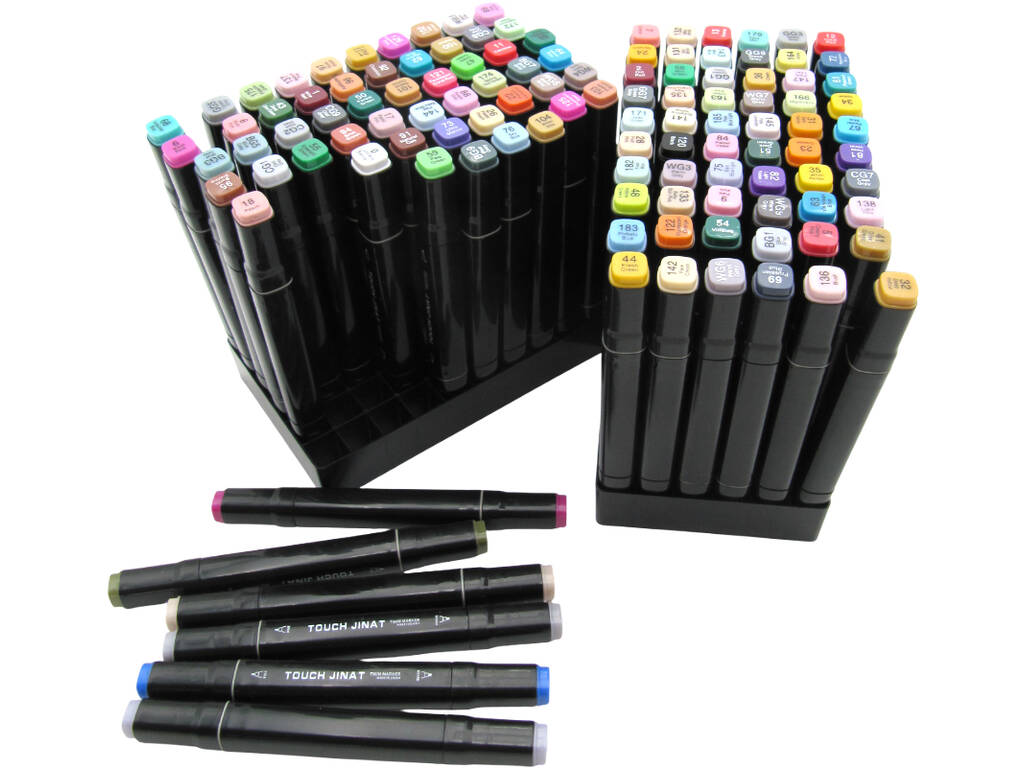 Set di 120 pennarelli di diversi colori con 2 punte da 3 e 6,5 mm in borsa con manico