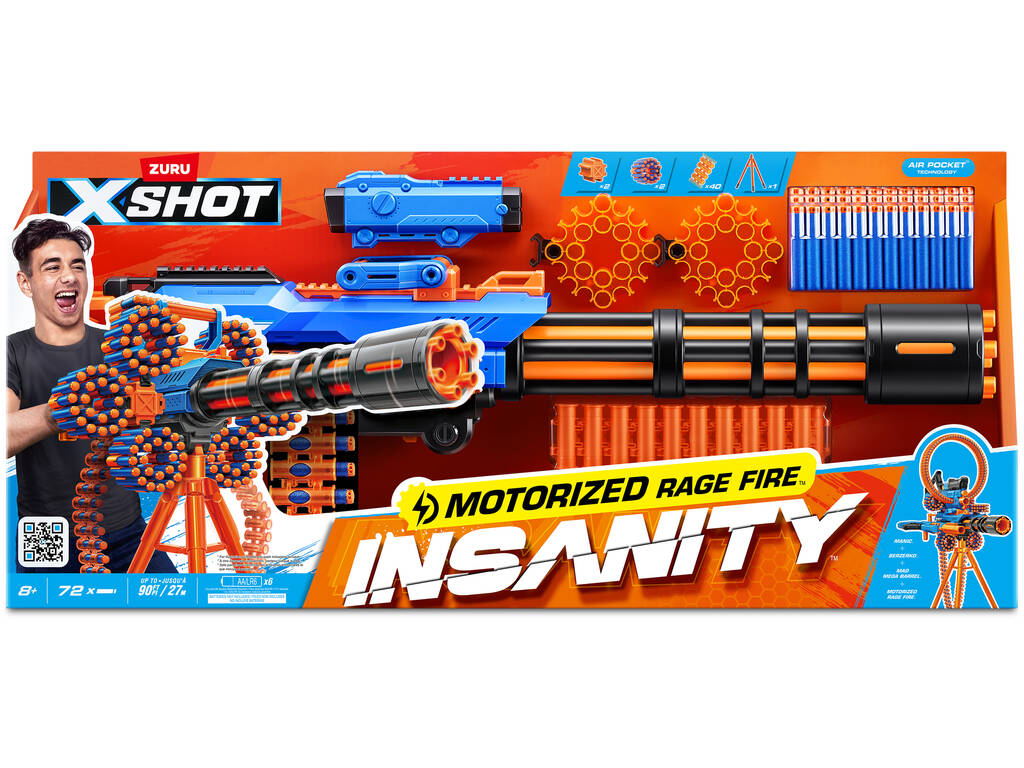 Zuru X-Shot Insanity Lanzador Motorized Rage Fire con 72 Dardos