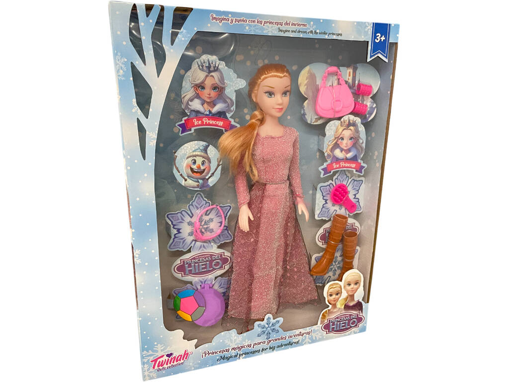 Principesse del Ghiaccio Bambola con Abito Rosa da 42 cm con Accessori