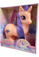 Unicorno color corallo da 25 cm con accessori