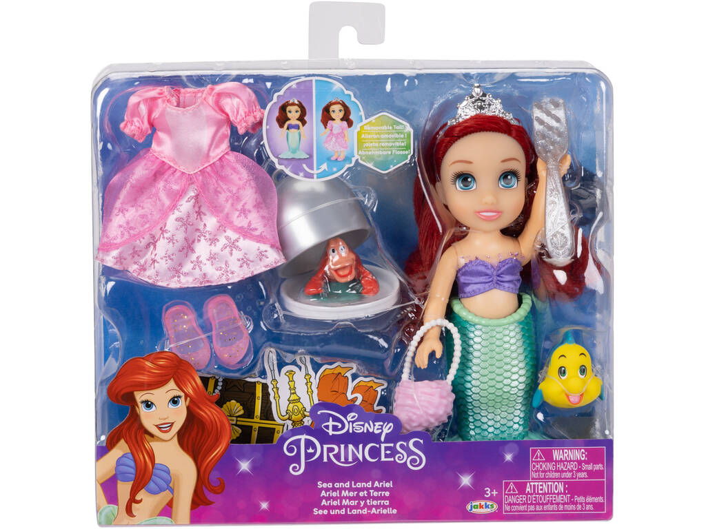 Poupée Disney Princess Ariel de 15 cm avec Flounder et Sebastian