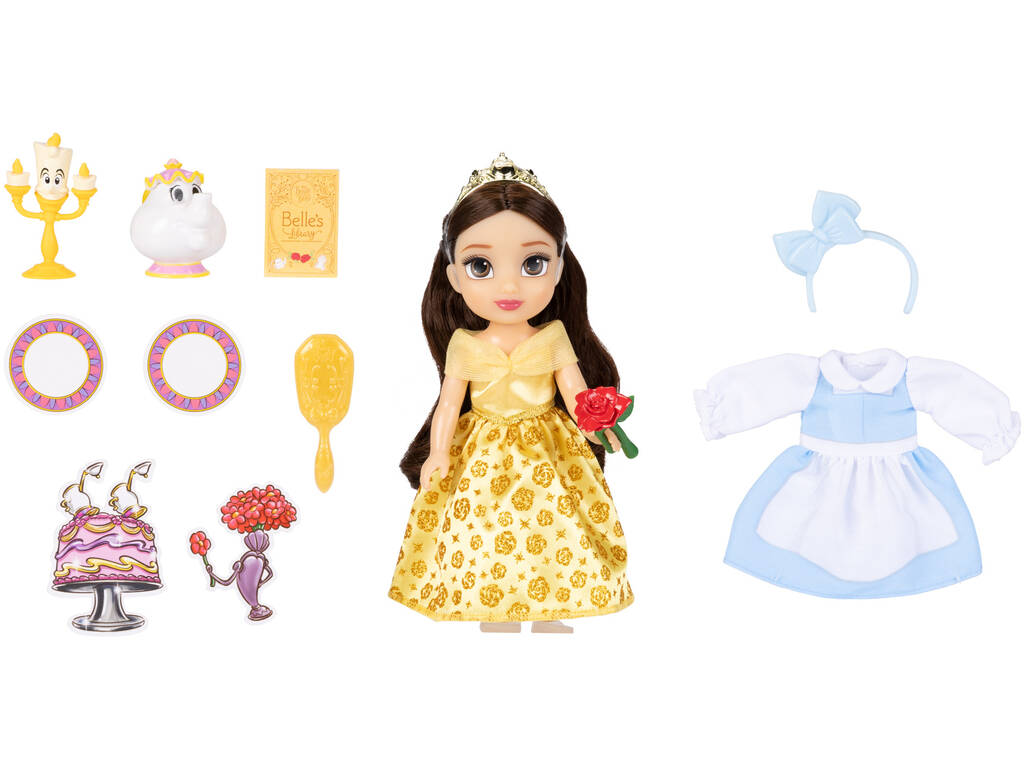 Poupée Disney Princess Belle de 15 cm avec Mme Potts et Lumière