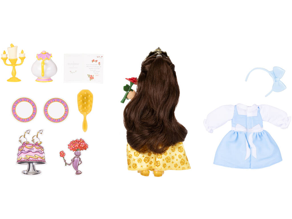 Poupée Disney Princess Belle de 15 cm avec Mme Potts et Lumière