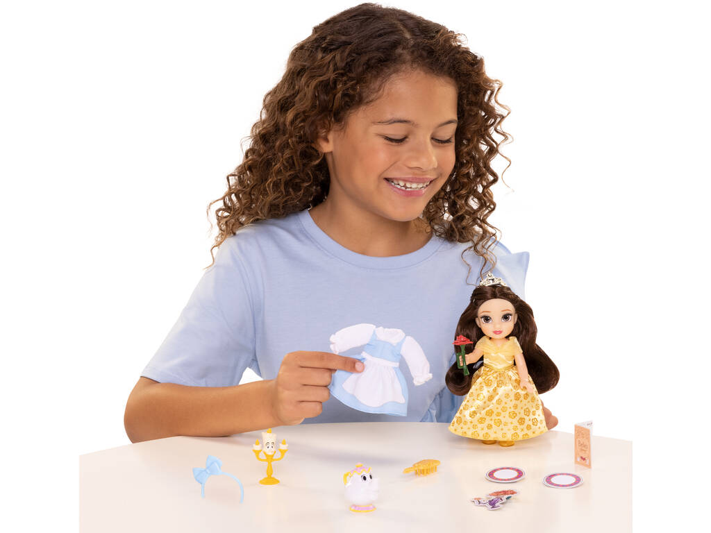 Poupée Disney Princess Belle de 15 cm avec Mme Potts et Lumière