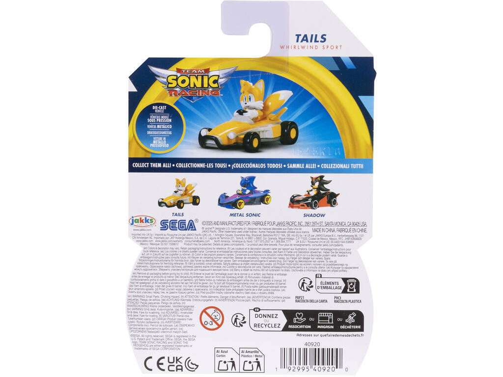 Sonic The Hedgehog Veículo Metálico Tails 6 cm