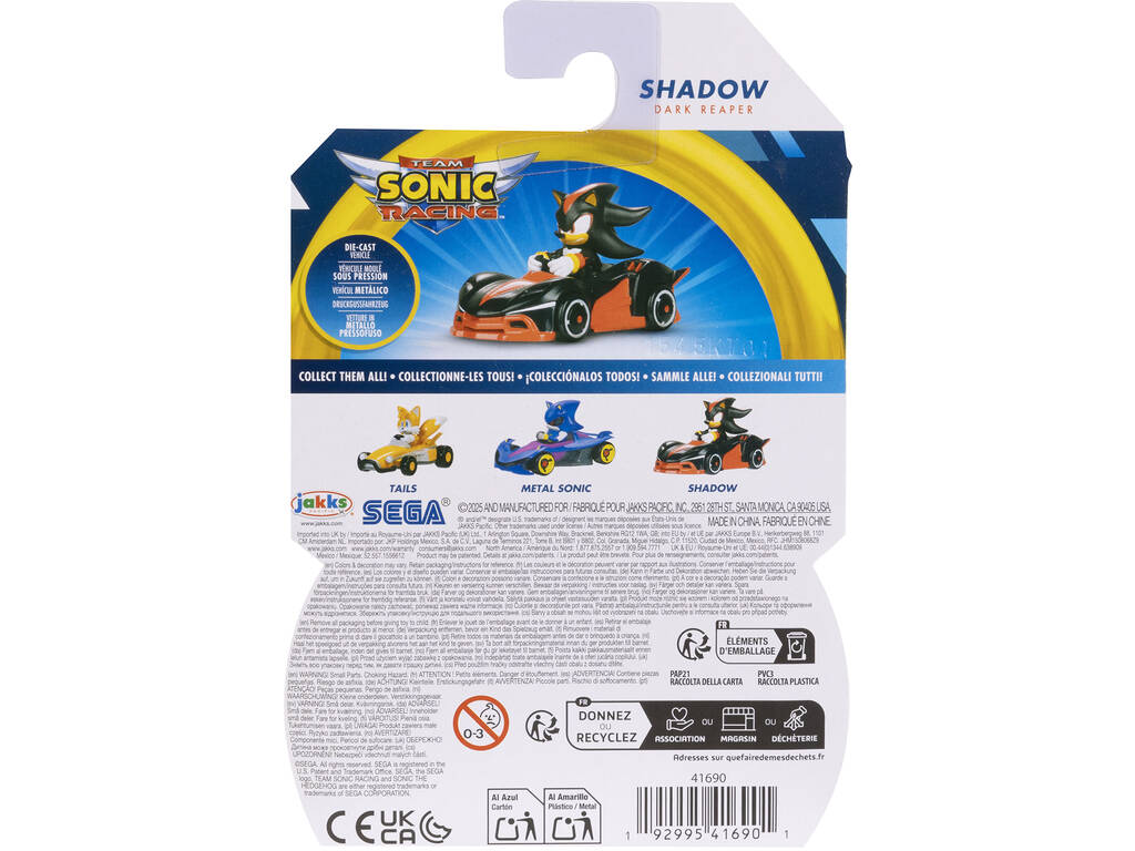 Sonic The Hedgehog Veículo Metálico Shadow 6 cm