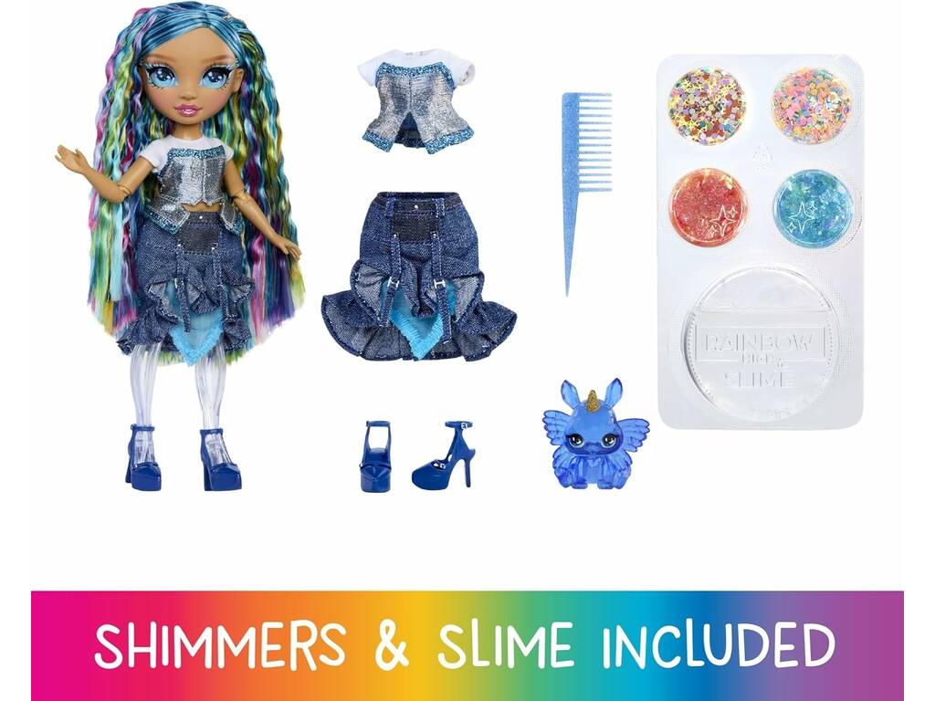Rainbow High Shimmers Poupée Skyler Bradshaw avec slime et animal de compagnie