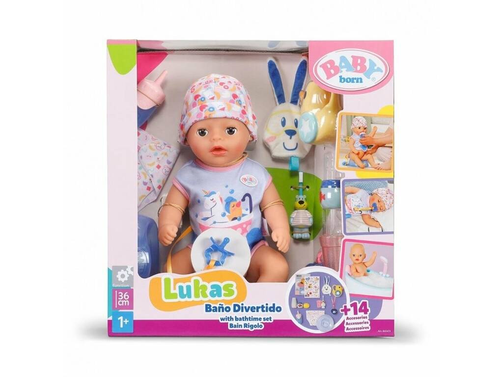 Baby Born Poupée Lukas Bain ludique de 36 cm avec accessoires
