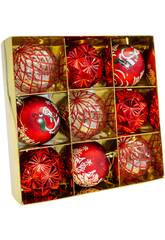 Weihnachtsbaum-Schmuck Box mit 9 Verschiedenen Roten Kugeln, 8 cm
