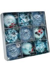 Weihnachtsbaum-Schmuck Box mit 9 Verschiedenen Blauen Kugeln, 8 cm
