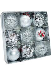Weihnachtsbaum-Schmuck Box mit 9 Verschiedenen Silbernen Kugeln, 8 cm
